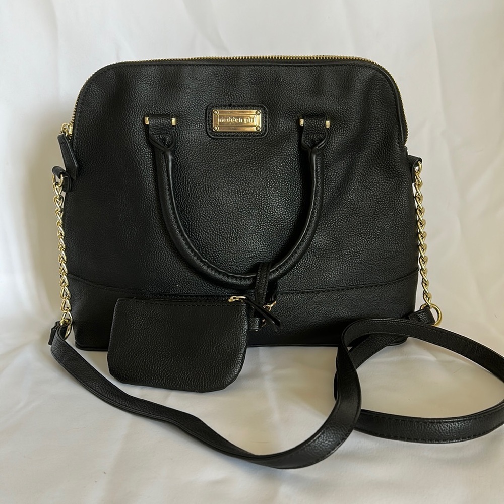 Madden Girl Black Satchel Zip Top Front Shoulder Strap Faux Leather Handbag